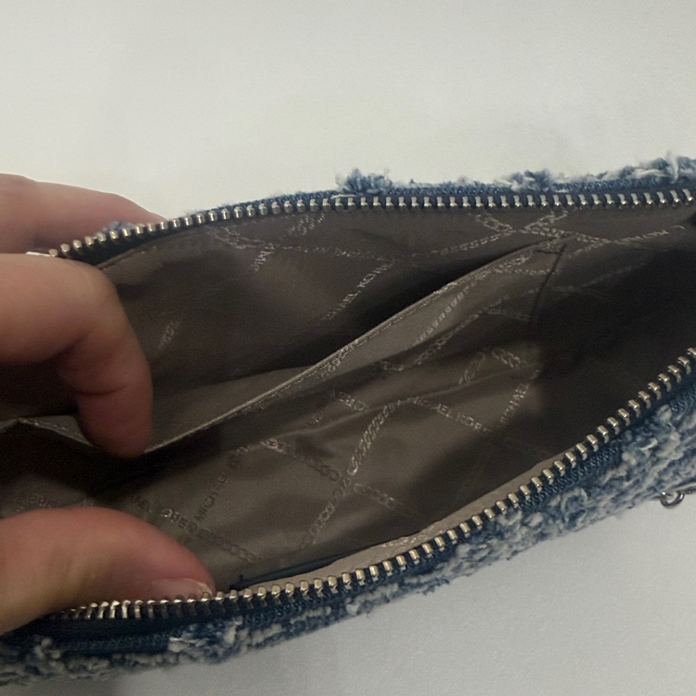 Michael Kors Empire Medium Frayed Denim Chain-Link Pochette handbag.
.NWT - Picture 10 of 12